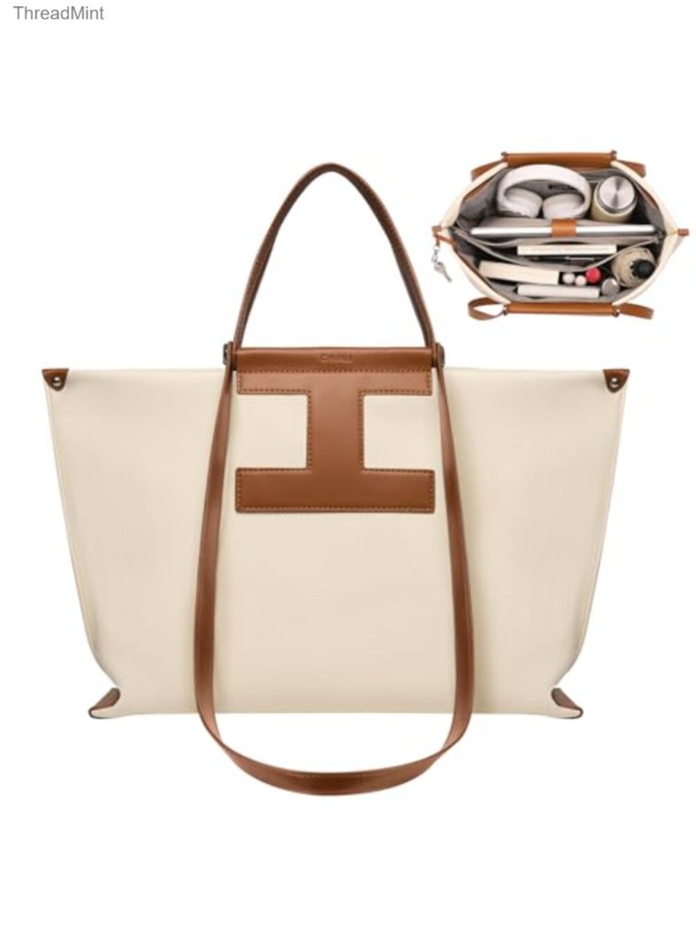 15.6" Laptop Tote Canvas-Textured PU Leather Work Briefcase